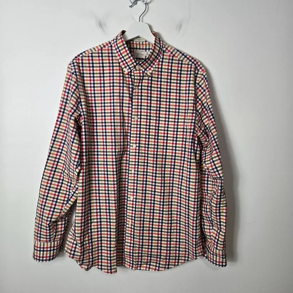 J. Crew Men's Size M Secret Wash 2 Ply cotton Poplin Plaid Button-Up Shirt